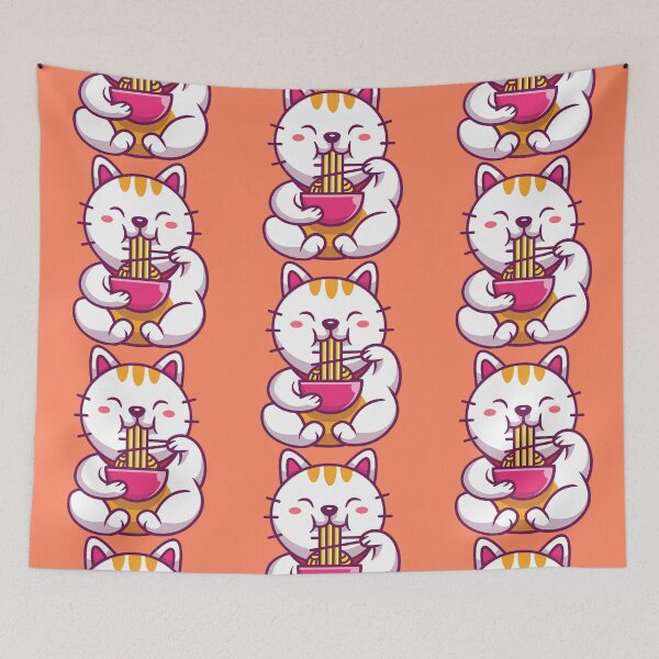 Item preview, Cat eating spaghetti noodles - neko in kawaii style fashion designed and sold by gifts-ideas.