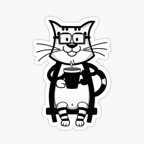Item preview, Cartoon cat wearing glasses and drinking coffee designed and sold by Rosefurn.