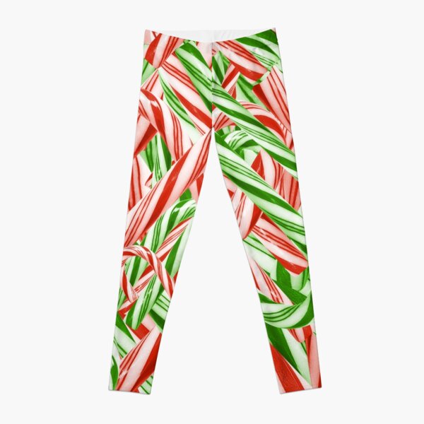 Candy Cane Youth Girls Leggings, Christmas Red White Green