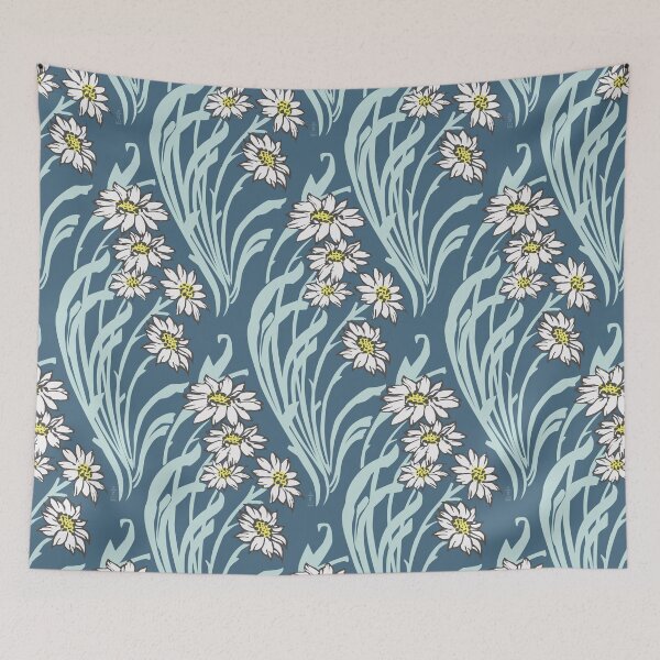 Item preview, Art nouveau garden: daisies on blue designed and sold by Aakheperure.