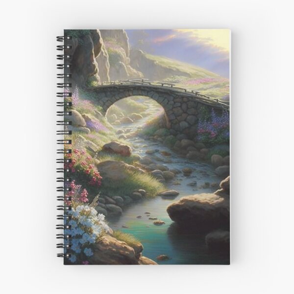Item preview, bridge over a stream with wildflowers designed and sold by JoepshLSio.