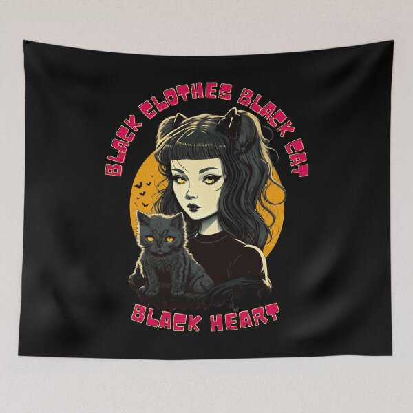 Item preview, Cute Goth Girl And Cat Dark Heart Quote designed and sold by StormyMuse.