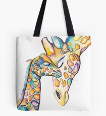Cuddling Rainbow Giraffes Tote Bag