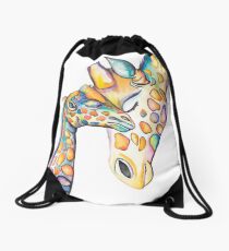 Cuddling Rainbow Giraffes Drawstring Bag