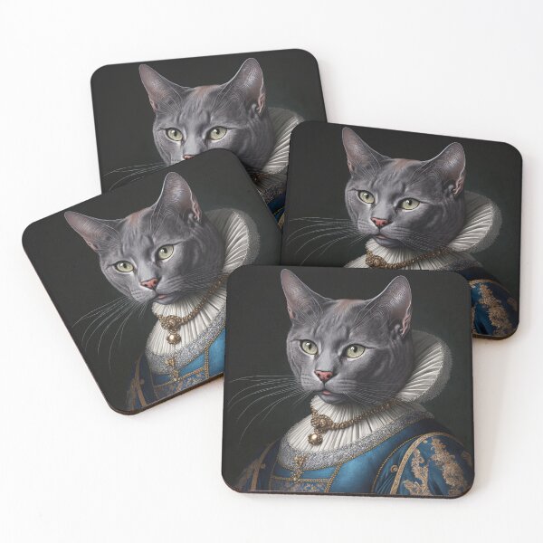 Item preview, Russian Blue Cat Breed Portrait Royal Renaissance Animal Painting designed and sold by Nalaxation.