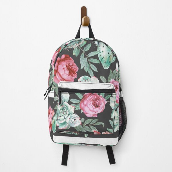 Item preview, Pink Roses and Succulent Cactus Pattern on Black    designed and sold by outsickme3.
