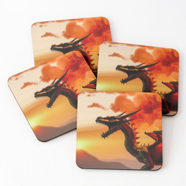 Item preview, A dragon breathing fire against a backdrop of mountains and a setting sun designed and sold by majnate.