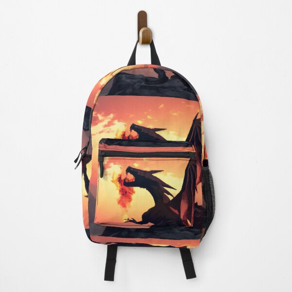 Item preview, Dragon's inferno: A dragon in all its glory, letting out the fire breath surrounded by the beautiful mountain range and the orange hues of the setting sun designed and sold by majnate.