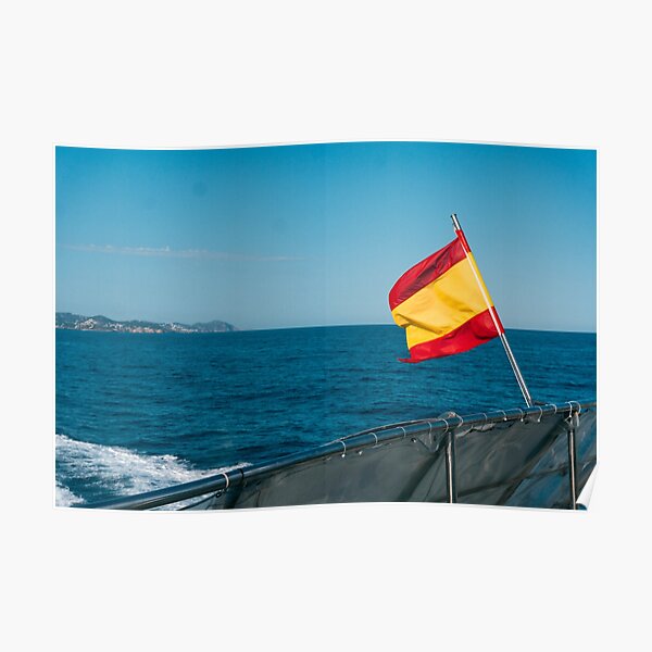 The Spanish national flag in the breeze of the ferry from Ibiza to Formentera Poster
