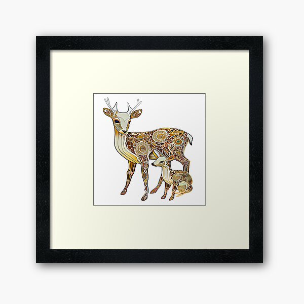 Full saturated color deer design with a baby deer Framed Art Print