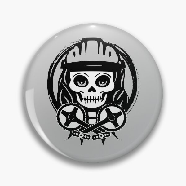 Artikelvorschau, Bike Messenger weiblicher Totenkopf und gekreuzte Hausierer, schwarzes Logo entworfen und verkauft von Nuletto.