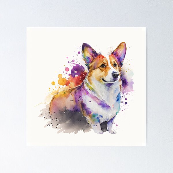 Welsh corgi puppy. Stylized watercolour digital illustration of a