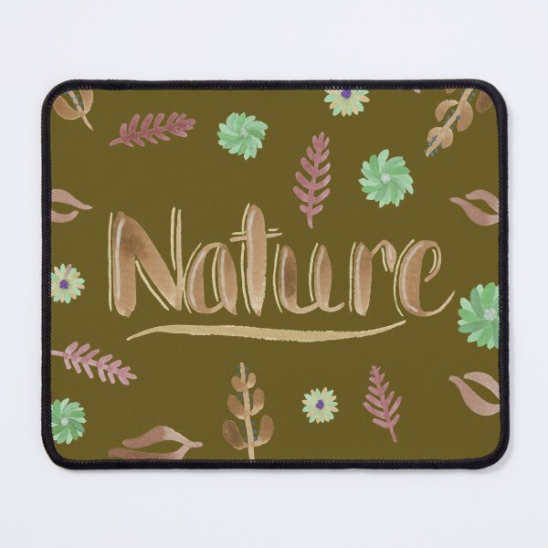 Item preview, Brown Watercolor Brush Lettering - Nature with Leaves and Flowers on Dark Olive Yellow designed and sold by Karen McFarland.