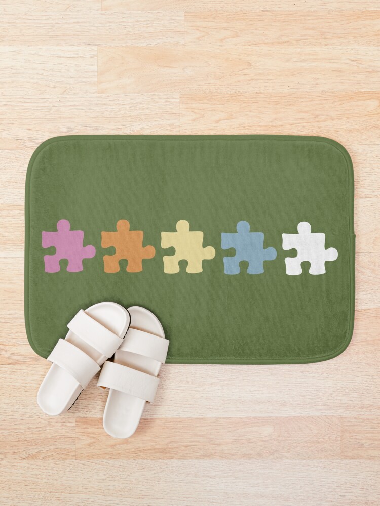 Thumbnail 1 of 6, Bath Mat, Five middle objects puzzle pattern 9 designed and sold by LemonCreamyyyy.