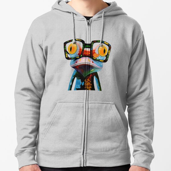 Hipster Frog Nerd Glasses Zipped Hoodie