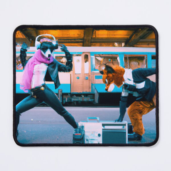 Item preview, Foxes Breakdancing at the Train Station T-shirt, Mug, Poster, Sticker, Cushion 2023 Unique New Design designed and sold by WaffleOnDesigns.