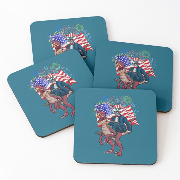 Item preview, dog riding dinosaur fireworks american flag  designed and sold by FitCustomDesign.