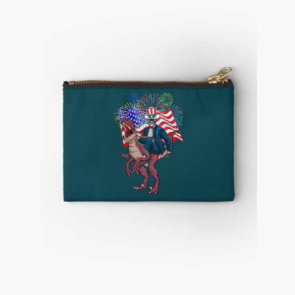 Item preview, dog riding dinosaur fireworks american flag  designed and sold by FitCustomDesign.