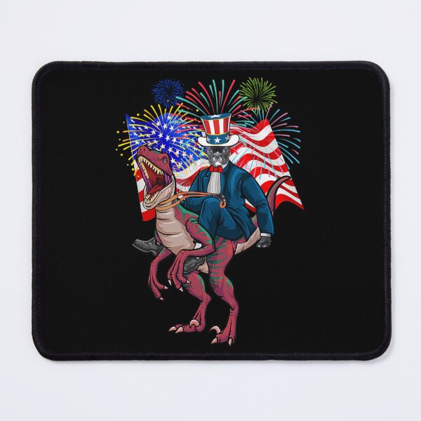 Item preview, dog riding dinosaur fireworks american flag designed and sold by FitCustomDesign.