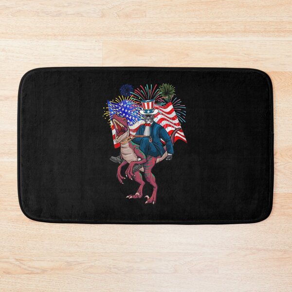 Item preview, dog riding dinosaur fireworks american flag  designed and sold by FitCustomDesign.