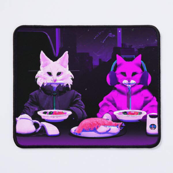 Item preview, Cats with Attitude eating soup & drinking tea Cyberpunk T-shirt, Mug, Poster, Sticker, Cushion 2023 Unique New Design designed and sold by WaffleOnDesigns.