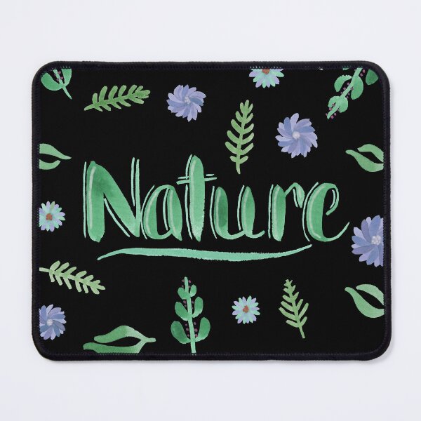 Item preview, Green Watercolor Brush Lettering - Nature with Leaves and Flowers on Black designed and sold by Karen McFarland.