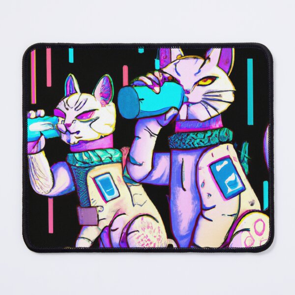 Item preview, Cats wearing a badge drinking tea Cyberpunk T-shirt, Mug, Poster, Sticker, Cushion 2023 Unique New Design designed and sold by WaffleOnDesigns.