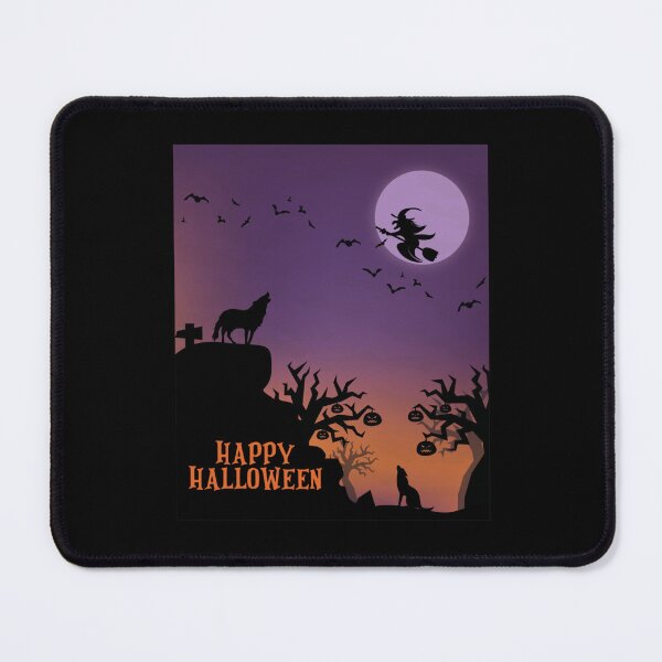 Item preview, Happy Halloween wolfs howling witch and bats flying to the moon and scary pumpkin The Best Gift For halloween party105 designed and sold by FitCustomDesign.