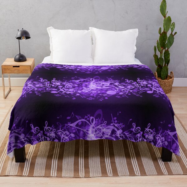 Purple Glow Music Notes Throw Blanket