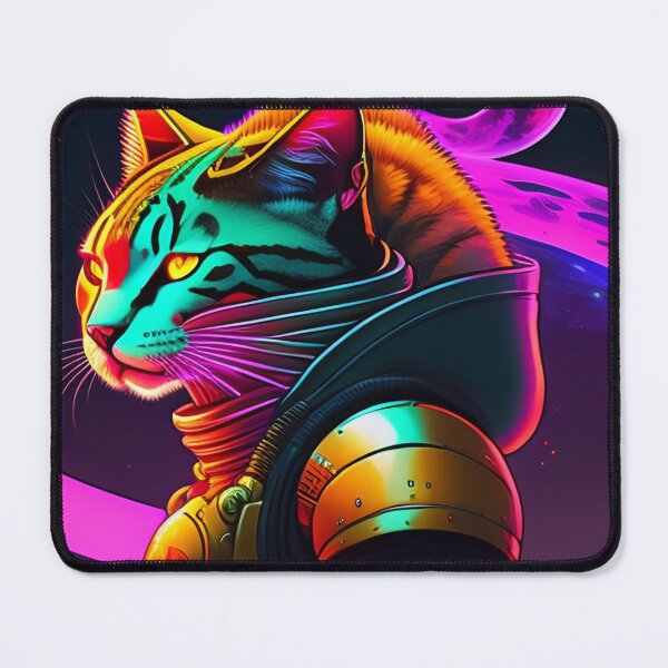 Item preview, Cool cat warrior illustration in the space, colorful vibrant digital art 3 designed and sold by vishalraifx.