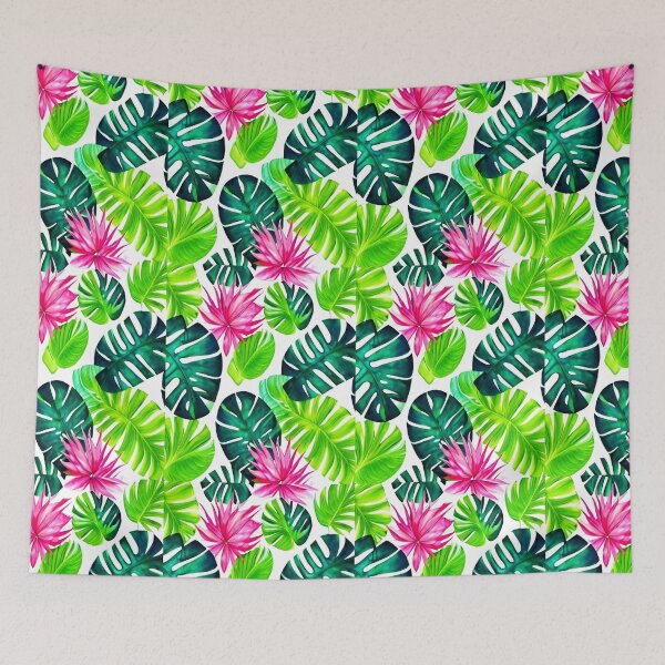 Item preview, Tropical monstera leaves and flowers designed and sold by Ascooepics.