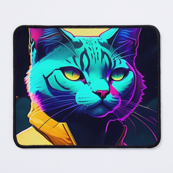 Item preview, Cool blue cat warrior illustration in the space, colorful vibrant digital art 8 designed and sold by vishalraifx.