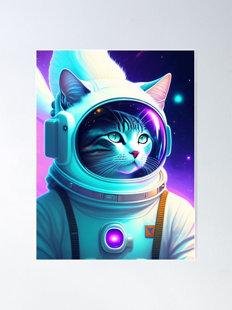 Astronaut Cat Space Digital Art Print