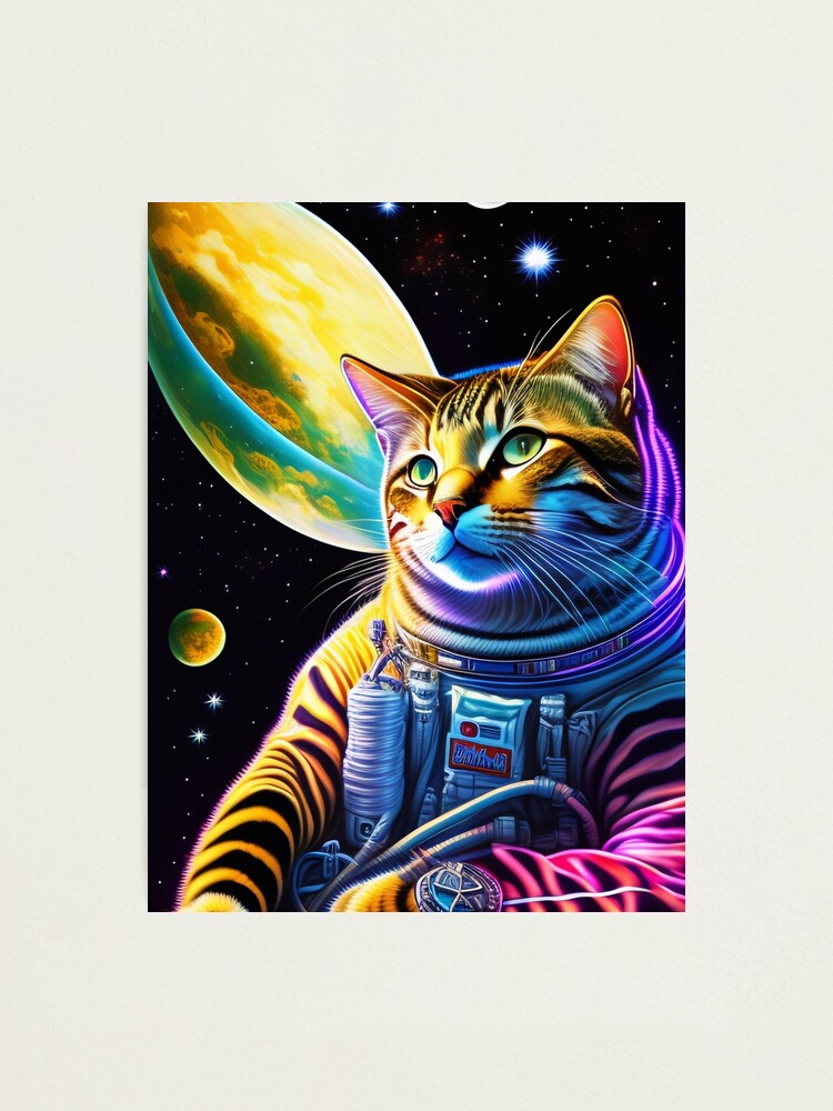 Cool cat astronaut illustration in the space, colorful vibrant digital art  41 | Photographic Print