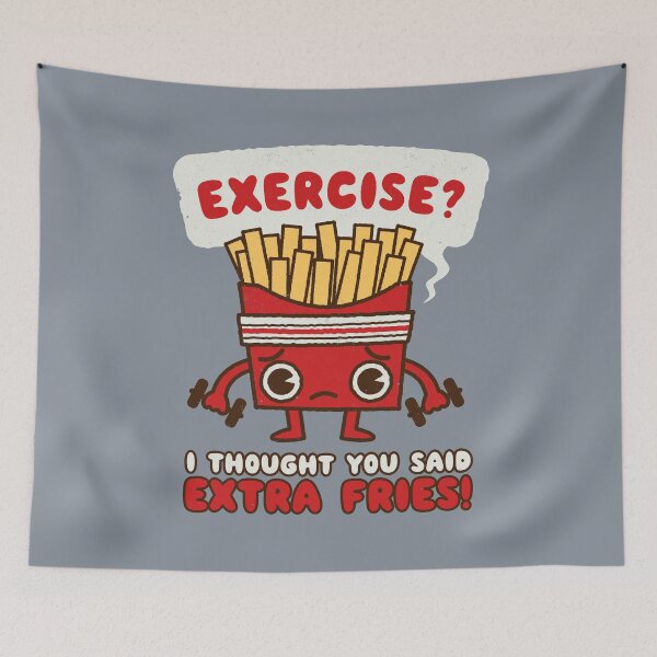 Item preview, Exercise? I thought you said Extra Fries! - Humorous Cartoon Gym Funny Workout Graphic  designed and sold by WeirdPunderful.