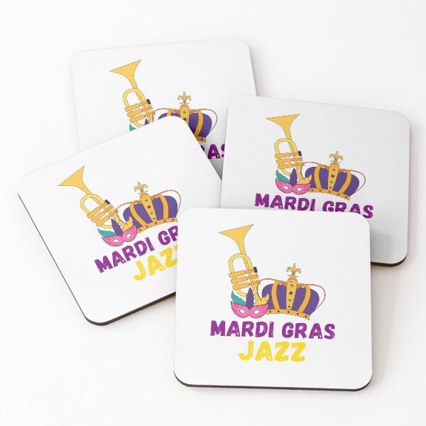 Item preview, Celebrate Mardi Gras Jazz! Colorful Carnival Purple and Gold Design with Crown Mask and Bright Brass Trumpet designed and sold by Lost-World-Shop.