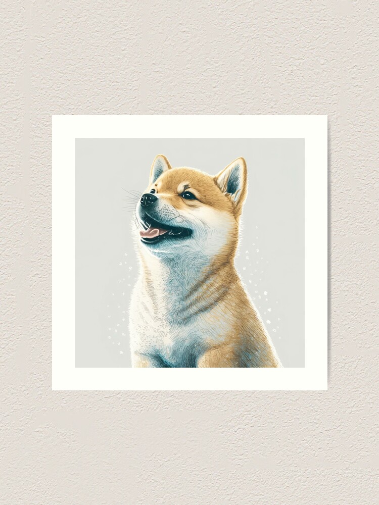 Shiba Inu Dog Realistic Drawing Happy and Laughing Art Print