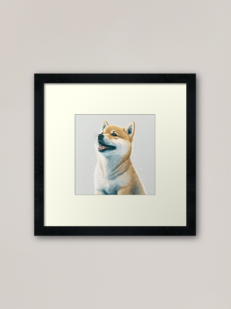 Shiba Inu Dog Realistic Drawing Happy and Laughing Framed Art Print