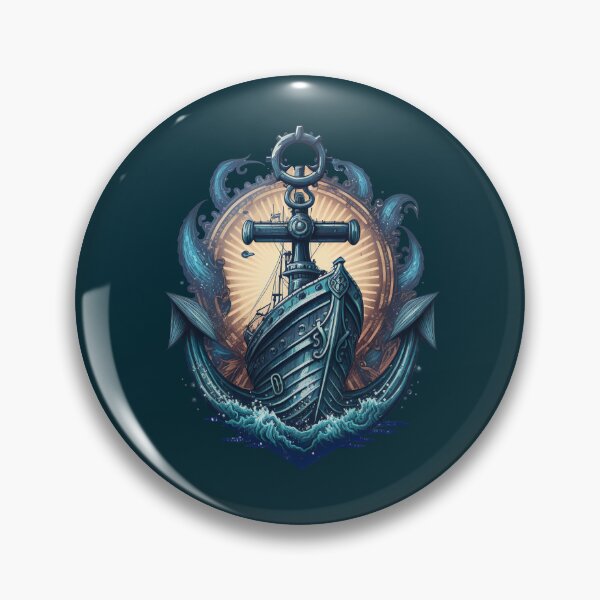 Item preview, Logotipo de pirata náutico ancla y barco en el mar designed and sold by ArcadeVault.