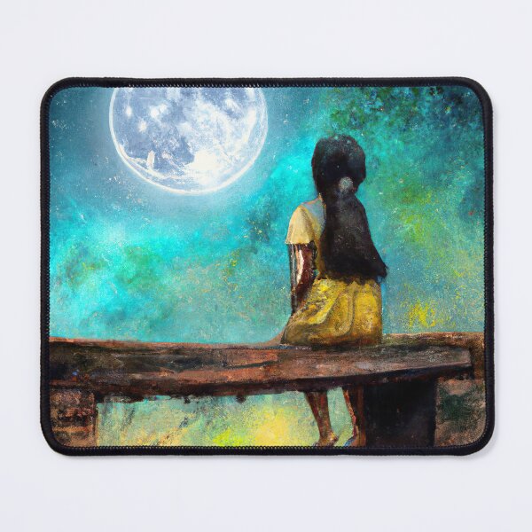 Item preview, Moonlit Reflection: An Oil Painting of a Girl Sitting on a Bridge Gazing at the Moon" designed and sold by Sparkline.