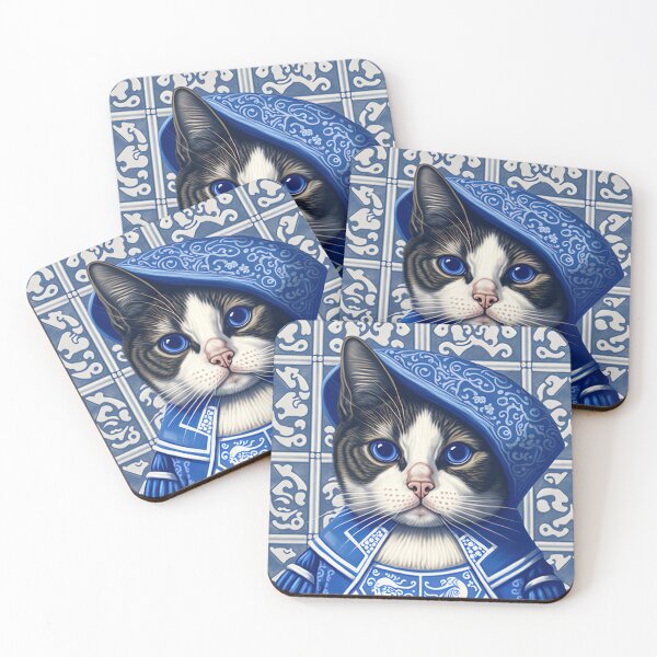 Item preview, Fancy cat noble in blue tile designed and sold by estrucida.