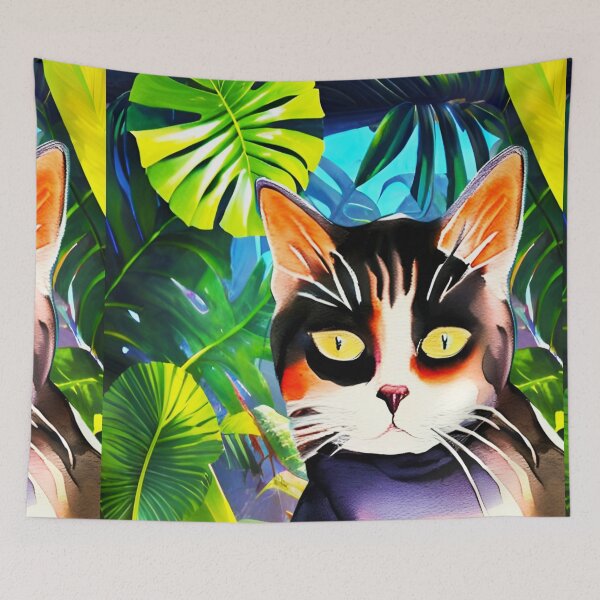 Item preview, Cat in the jungle watercolor art designed and sold by Ascooepics.