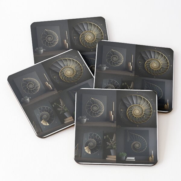 Item preview, Collage Fibonacci Golden Ratio in Elegant and Exclusive Golden and Black Design designed and sold by RAGANADesign.