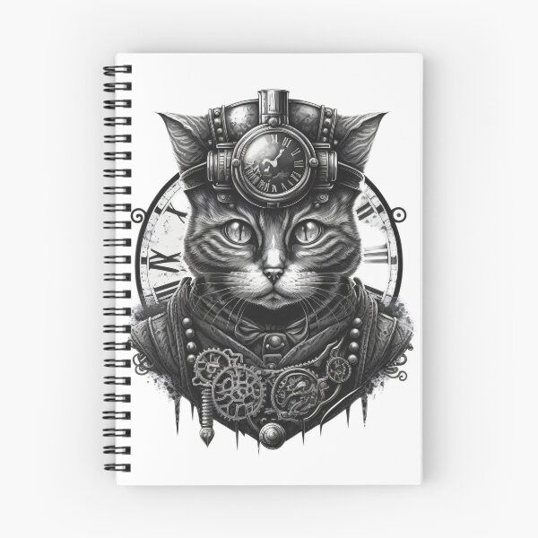 Item preview, Steampunk Cat in Black and White designed and sold by Left-Hand-Tree.