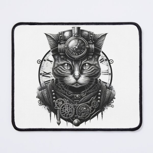 Item preview, Steampunk Cat in Black and White designed and sold by Left-Hand-Tree.