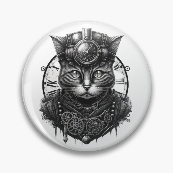 Item preview, Steampunk Cat in Black and White designed and sold by Left-Hand-Tree.