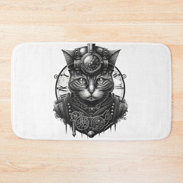 Item preview, Steampunk Cat in Black and White designed and sold by Left-Hand-Tree.