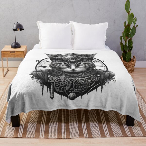 Item preview, Steampunk Cat in Black and White designed and sold by Left-Hand-Tree.