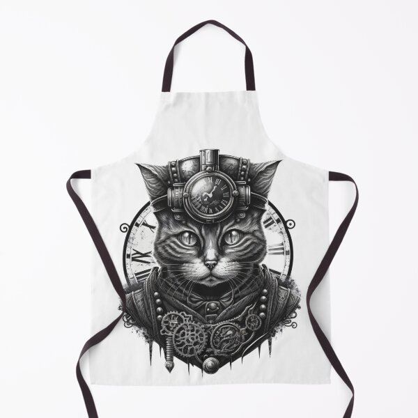 Item preview, Steampunk Cat in Black and White designed and sold by Left-Hand-Tree.