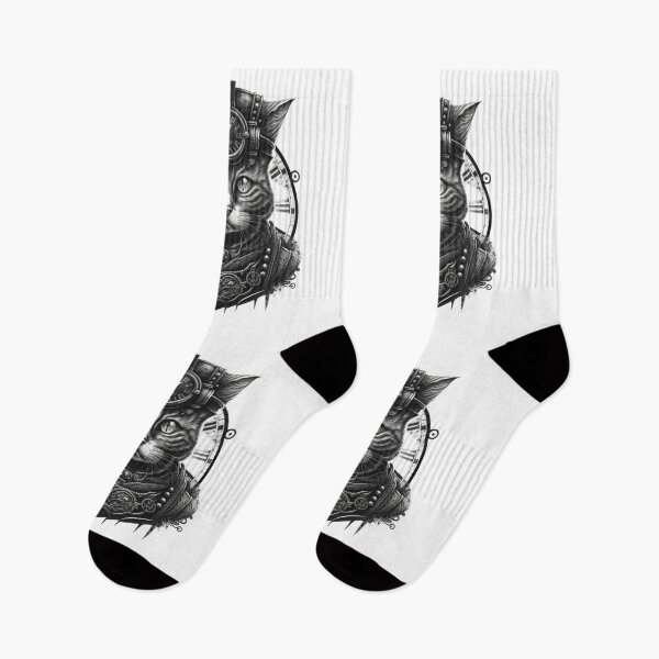 Item preview, Steampunk Cat in Black and White designed and sold by Left-Hand-Tree.